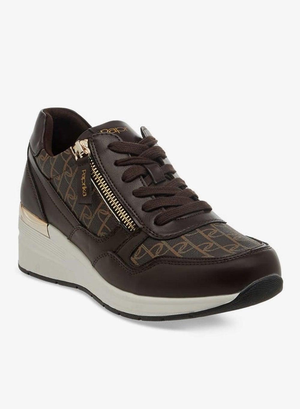Women’s Brown Monogram Lace-Up Low-Top Sneakers 62G596 - Image 1