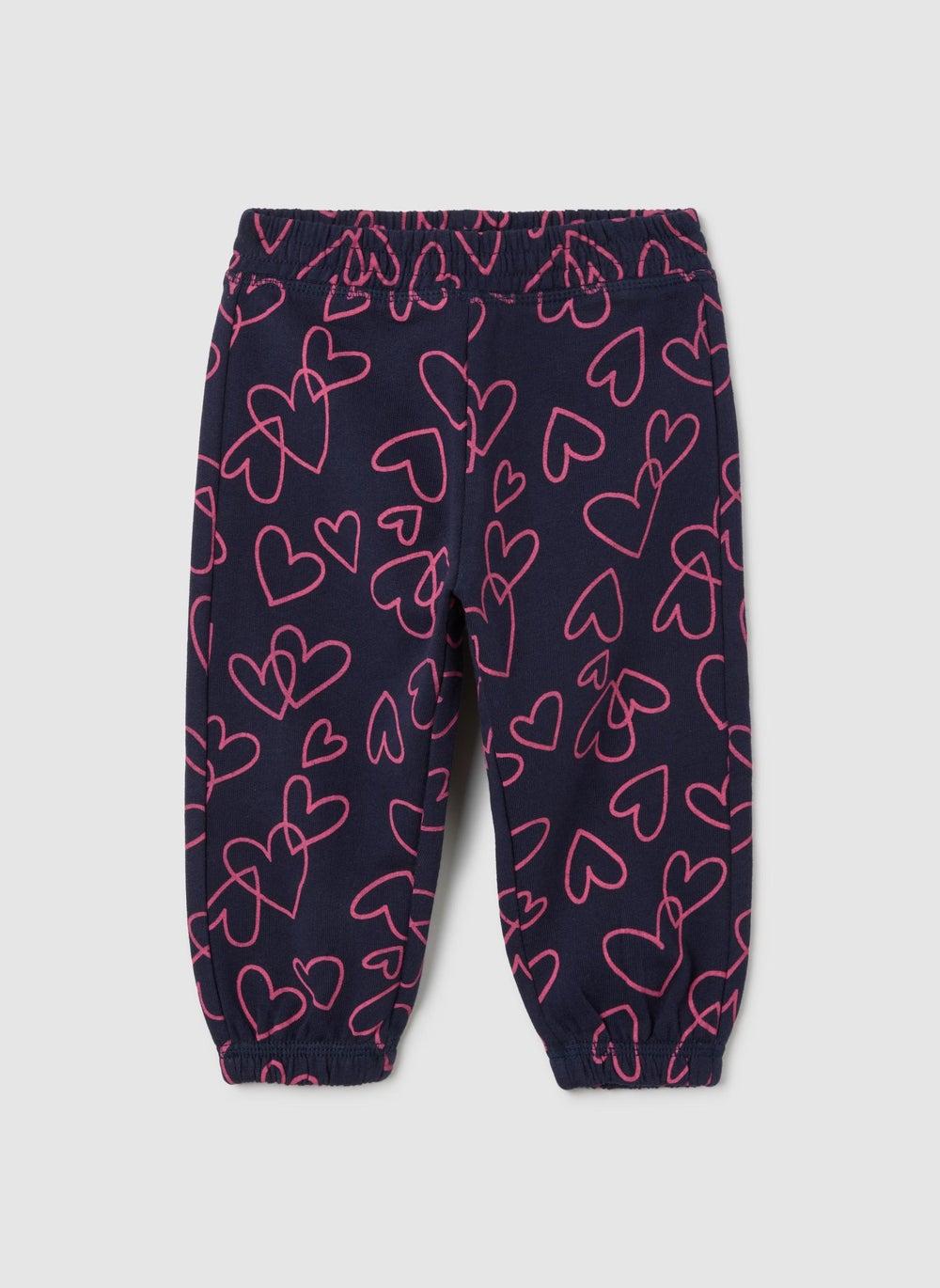 Girls Multicolour Cotton Trousers with Pink Heart Print - Image 1