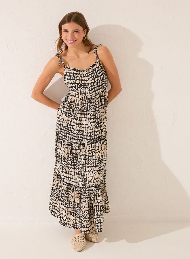 Printed Tie-Strap Tiered Maxi Dress 554991401 - Image 1