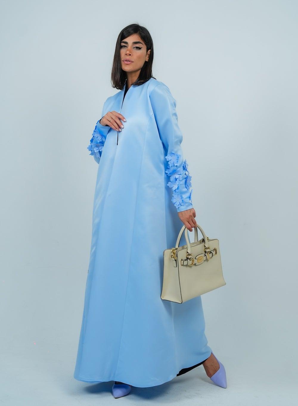 Sky Blue Floral Sleeve Abaya Ros2022505 - Image 1