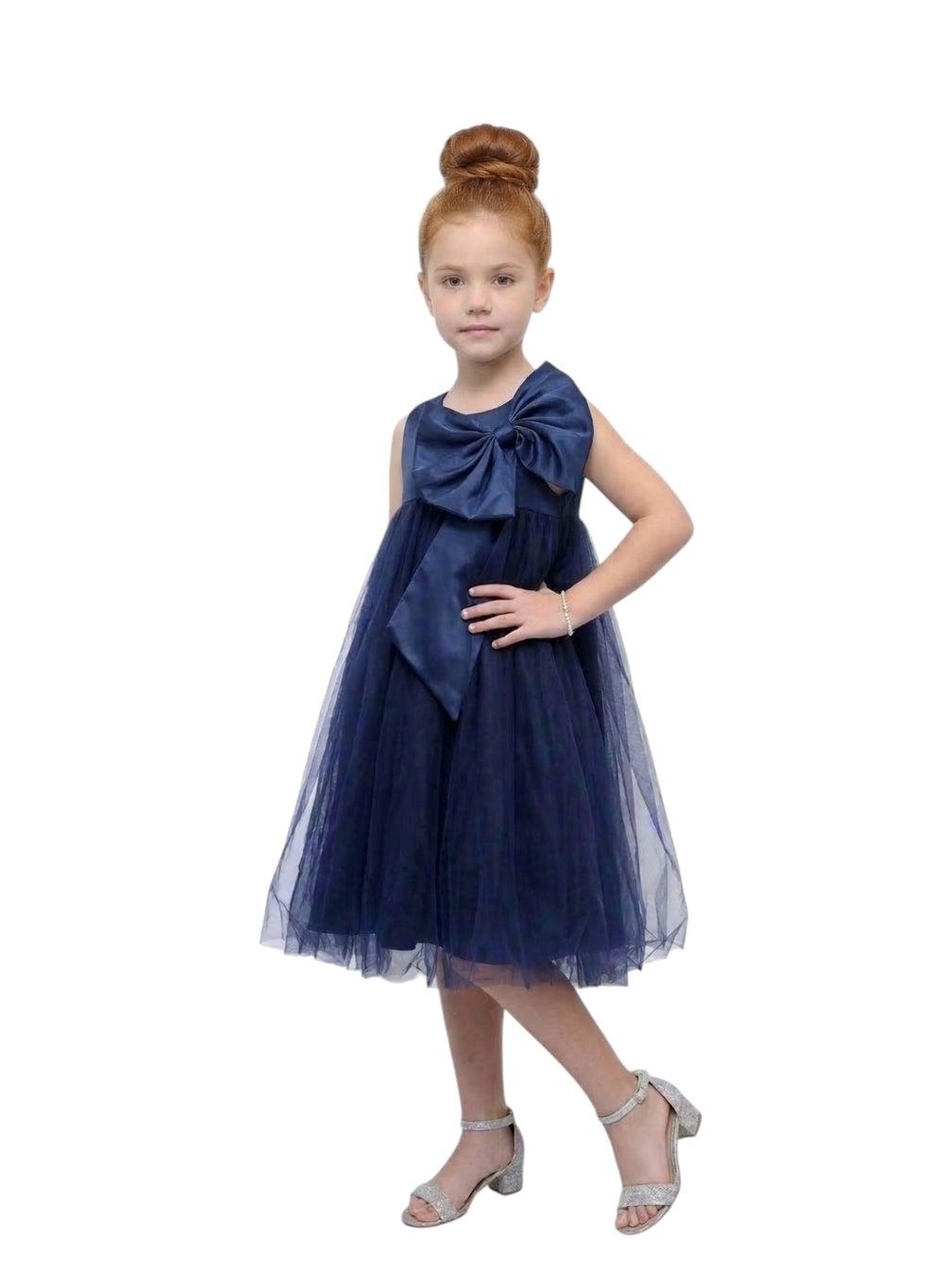 Navy Bow Accent Tulle A-Line Mini Dress - Image 1