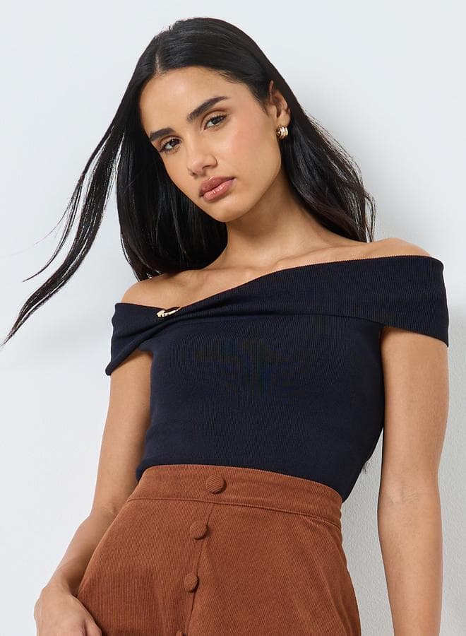 Styli Black Off-Shoulder Knit Top – Elegant Casual Fit - Image 1