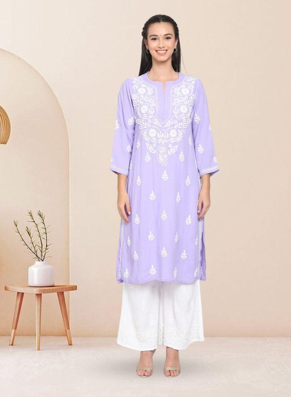 Mauve Chikankari Rayon Kurta AL3451 Classic Elegance - Image 1