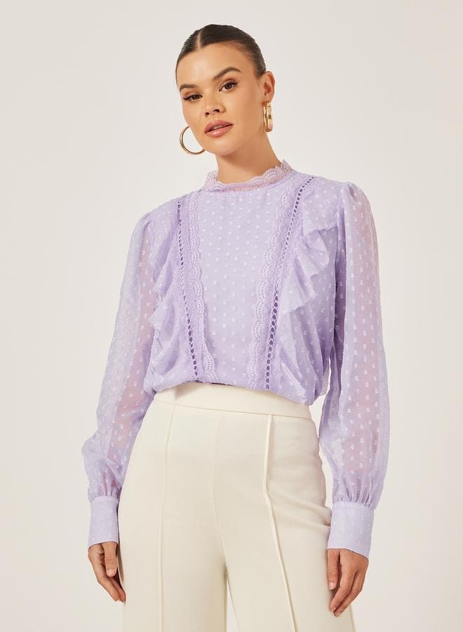 Styli Purple Dobby Balloon Sleeve Lace Blouse 7011770129 - Image 1