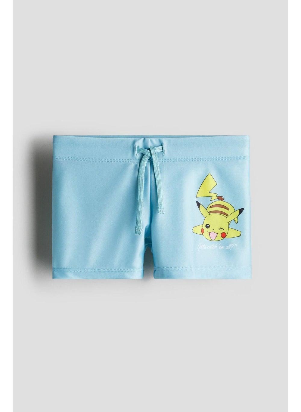 Turquoise Printed Swim Shorts Lightweight Boys Trunks - Image 1