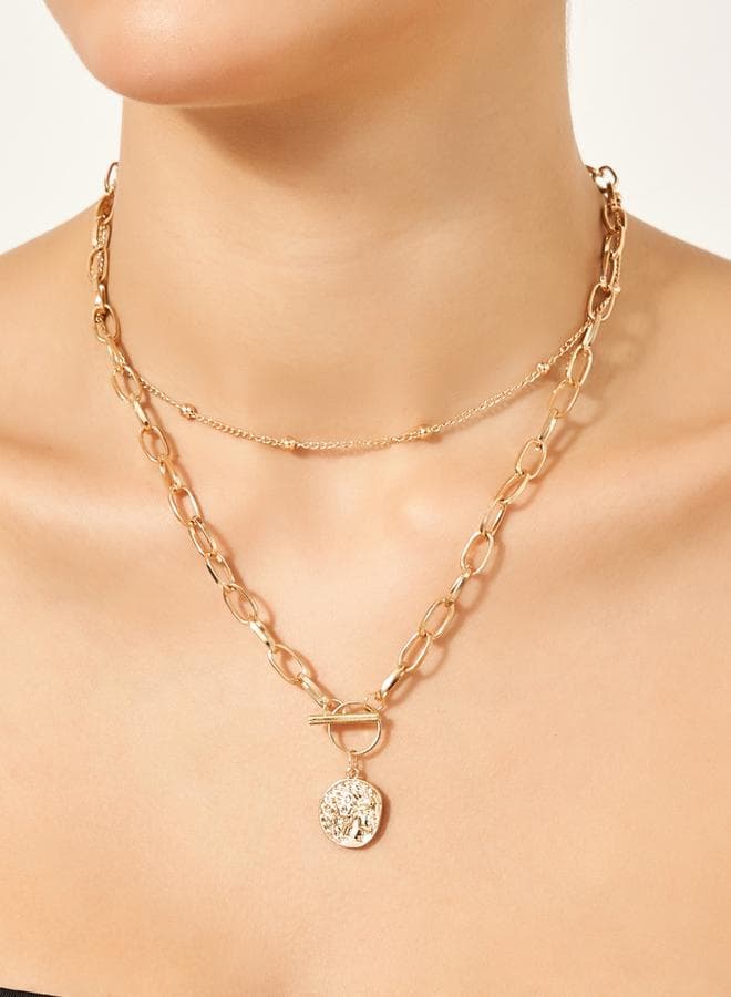 Styli Coin Drop Toggle Necklace Set 7010830412 Gold - Image 1