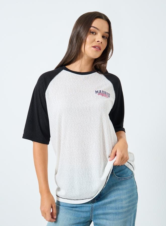 Styli White Oversized Raglan Sleeve Printed T-Shirt - Image 1