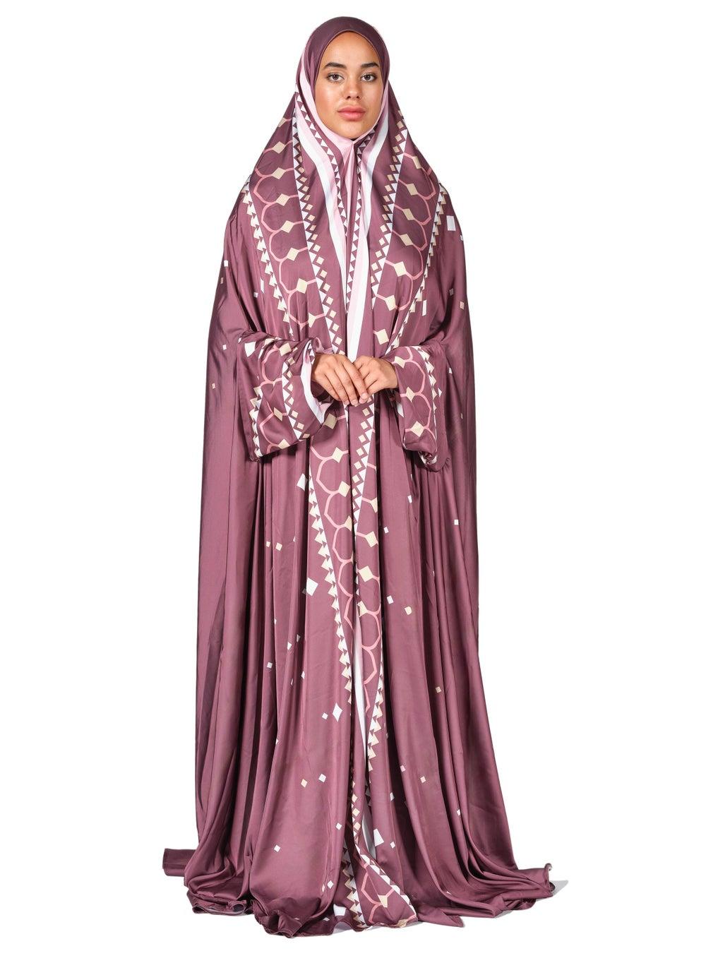 Lahore Burgundy Satin Prayer Dress with Carry Pouch - Image 1