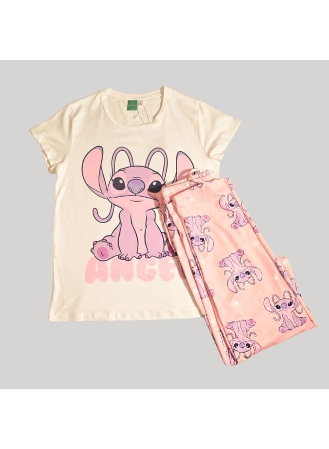 Lilo & Stitch Silky Short Sleeve Pajama Set Pink - Image 1