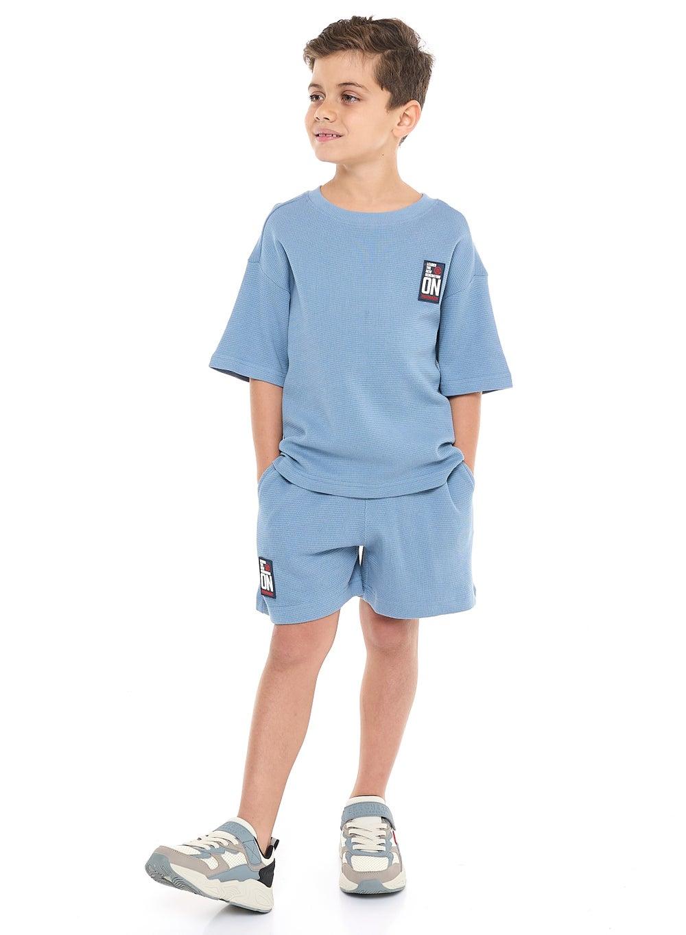 Oversized Boys Jacquard Set Lt Blue 2-Piece Outfit - Image 1