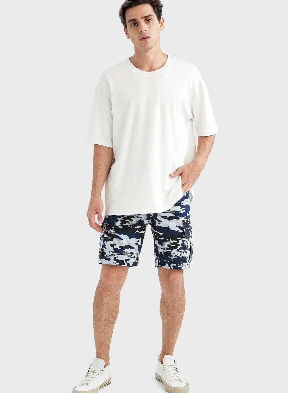 Defacto Z5842Az Blue Grey Tie Dye Shorts - Image 1