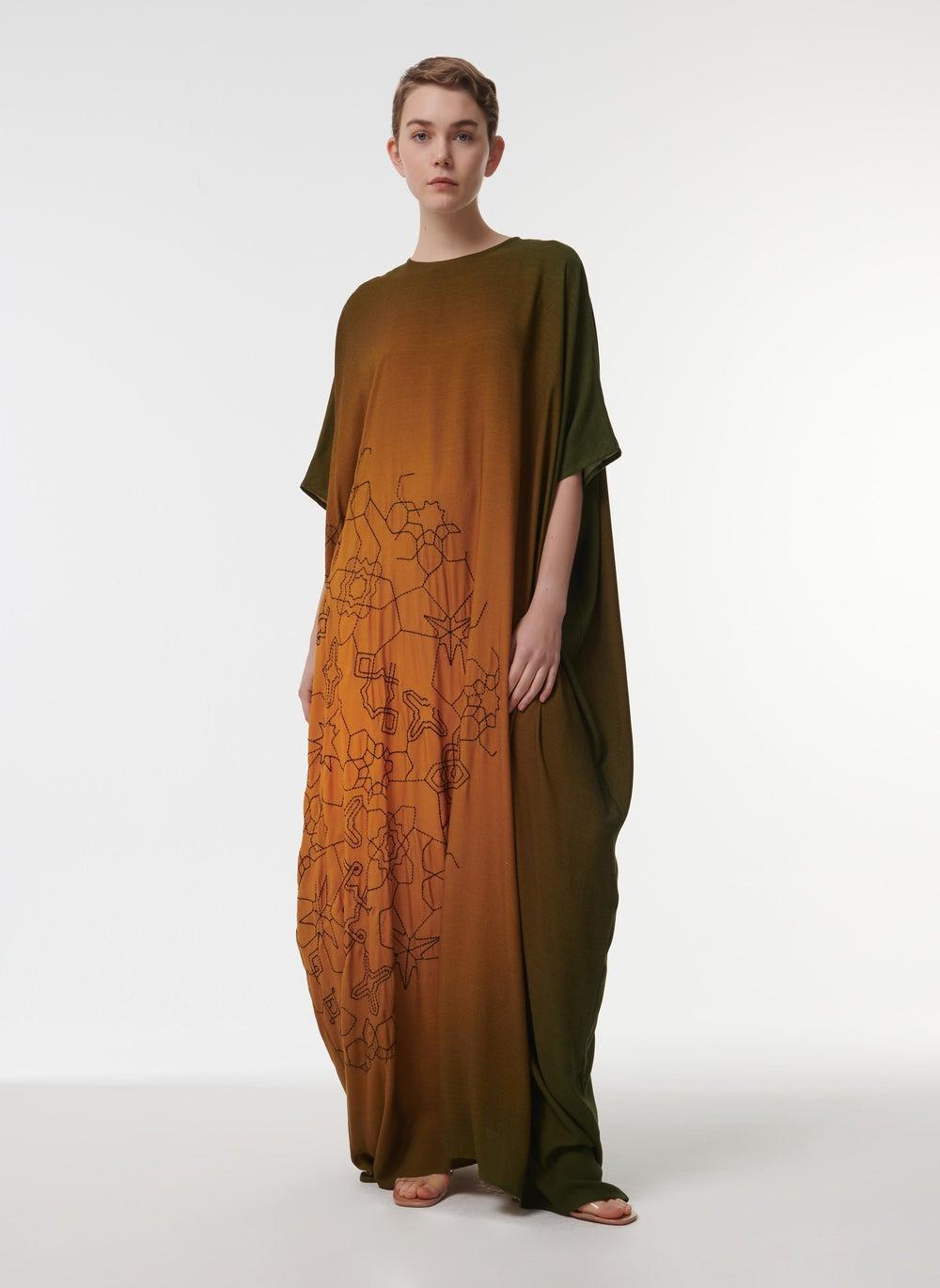 Gradient Embbroidered Kaftan in Green Yellow - Image 1