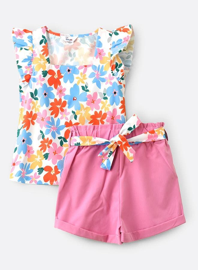Floral Ruffle Cotton Set 7848 Girls Summer Outfit - Image 1