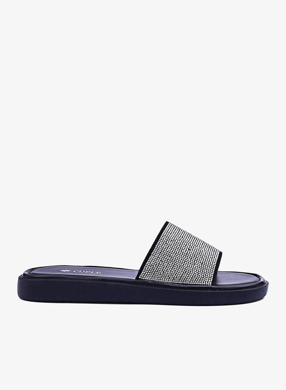 Women’s Silver Wide Platform Flat Slide Sandals - Image 1