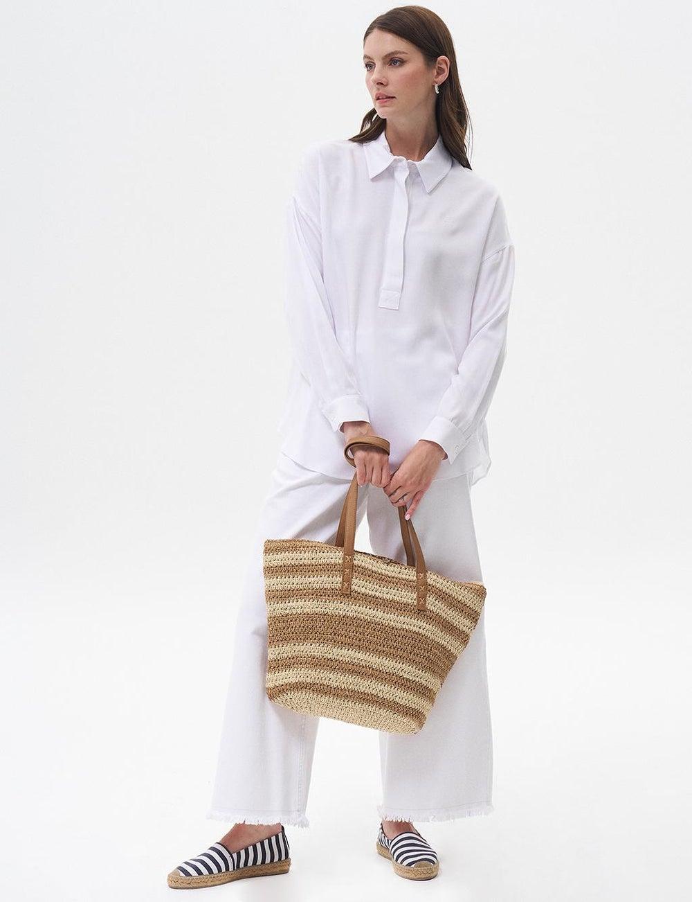 Optic White Viscose Half Placket Shirt - Image 1
