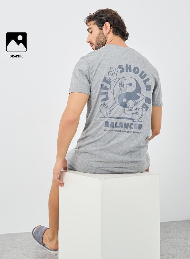 Grey Graphic Print Cotton Pyjama Set Classic Fit - Image 1