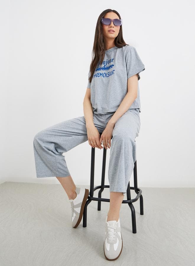 Take Two Grey Slogan Co-Ord T-Shirt & Jogger Set - Image 1