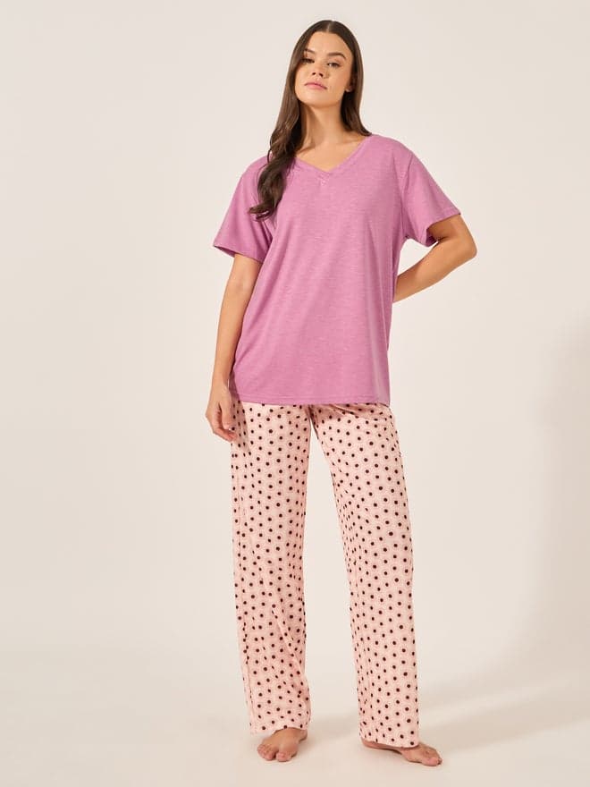Unwind Floral Print V-Neck Pajama Set Pink - Image 1