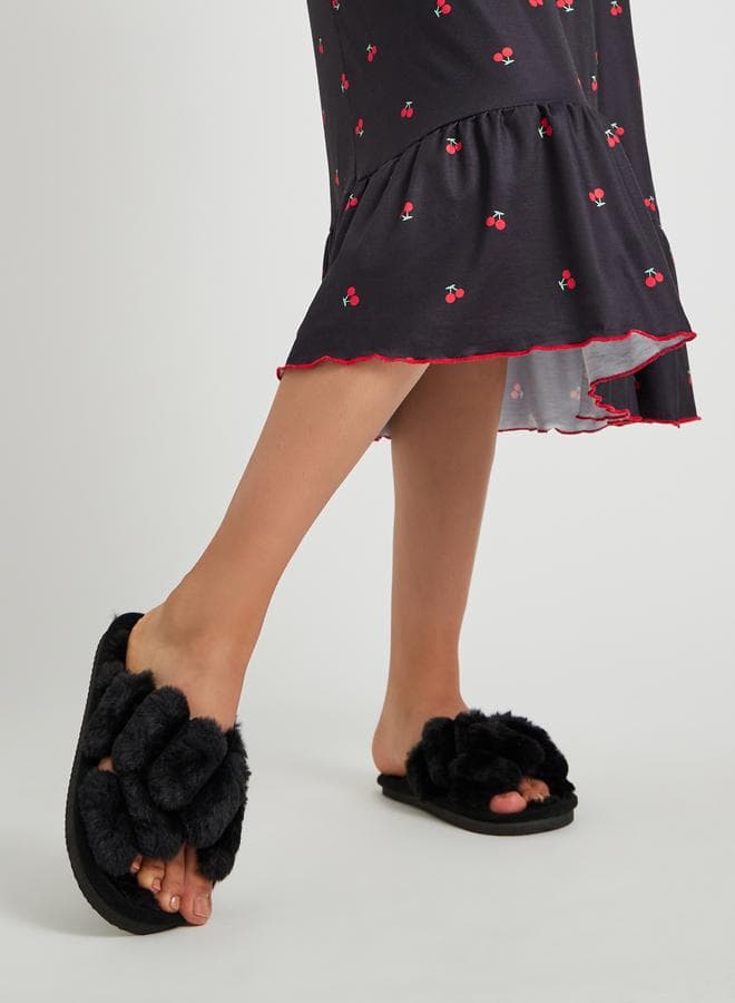 Textured Fluffy Bedroom Slippers 7012417301 Black - Image 1