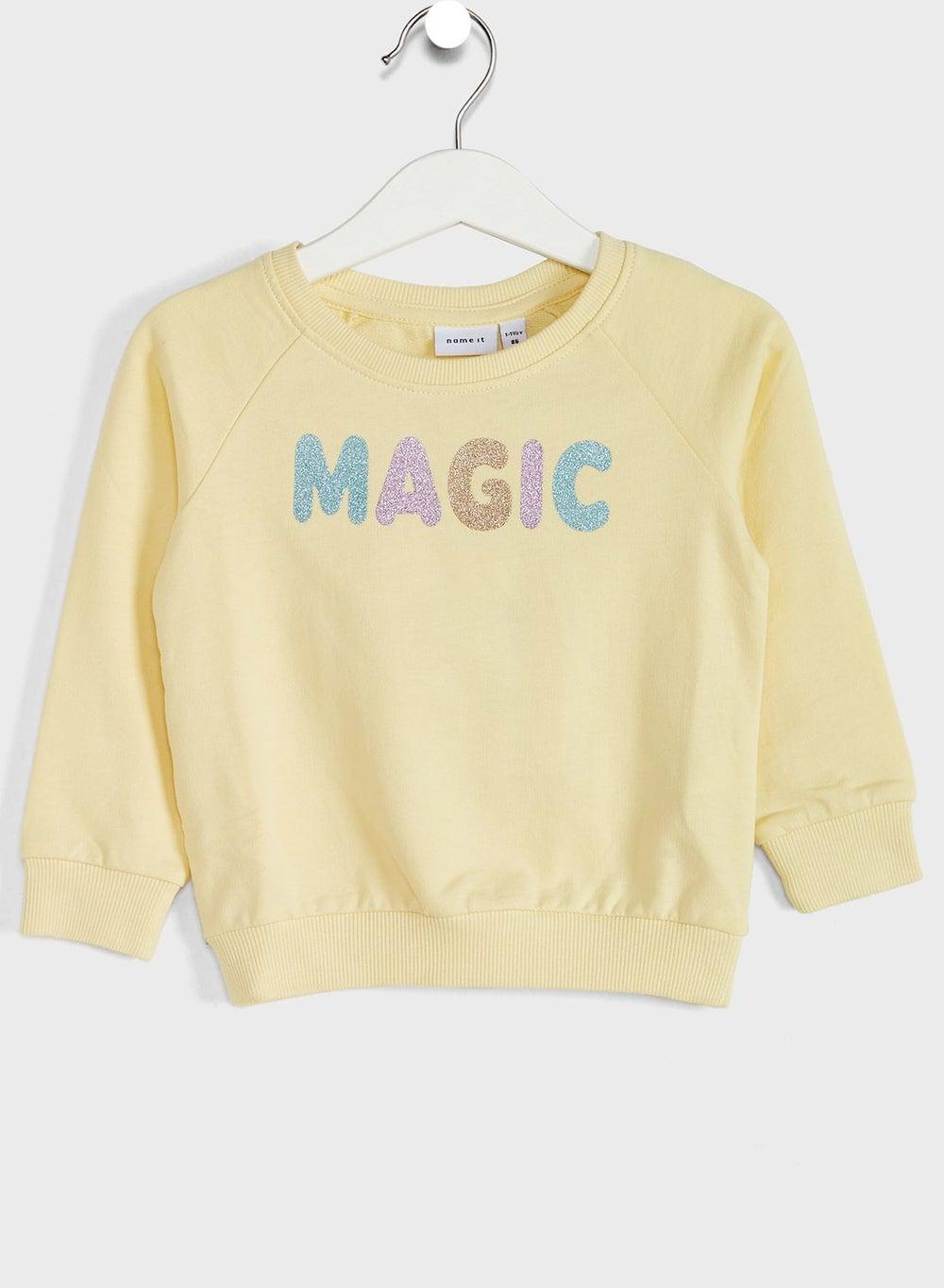 Girls Yellow Text Print Cotton Sweatshirt 13197712 - Image 1