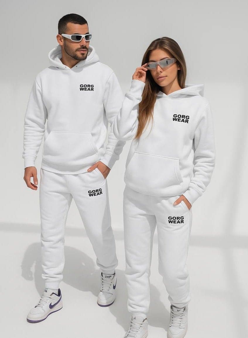 GORG WEAR Cotton Track Pants – White Unisex Fit - Image 1
