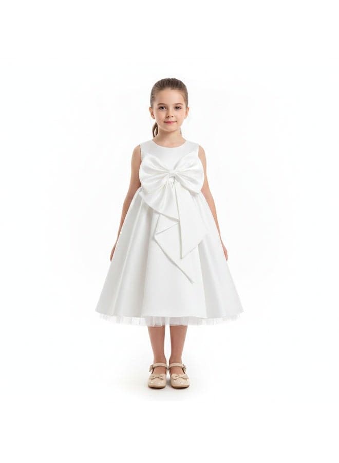 White Satin Bow A-Line Maxi Dress - Image 1