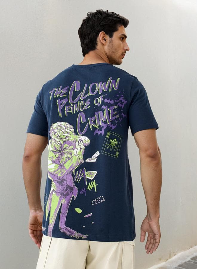 Joker Graphic Cotton Crew Neck Blue T-Shirt - Image 1