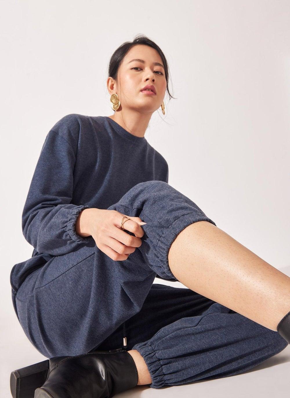 Navy Long Sleeve Drawstring Jumpsuit - Image 1