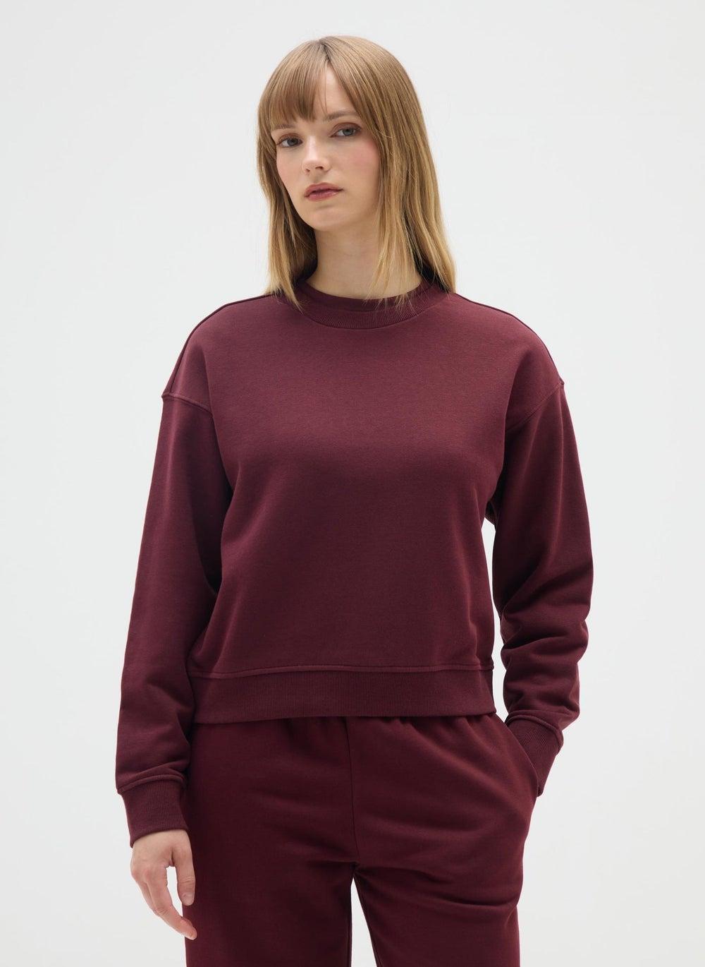 Burgundy Cotton Blend Regular Fit Crewneck Sweatshirt - Image 1