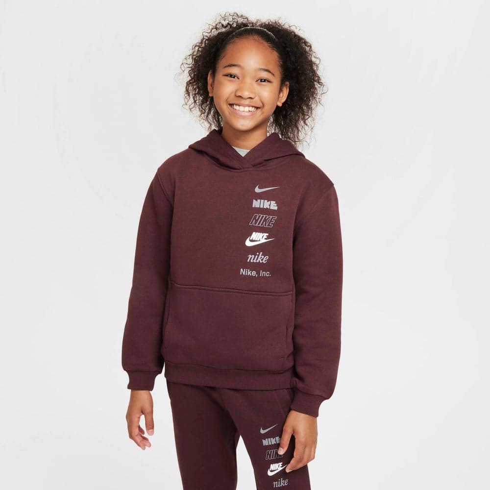 Kids’ Club Fleece Hoodie Maroon Heritage Logo - Image 1