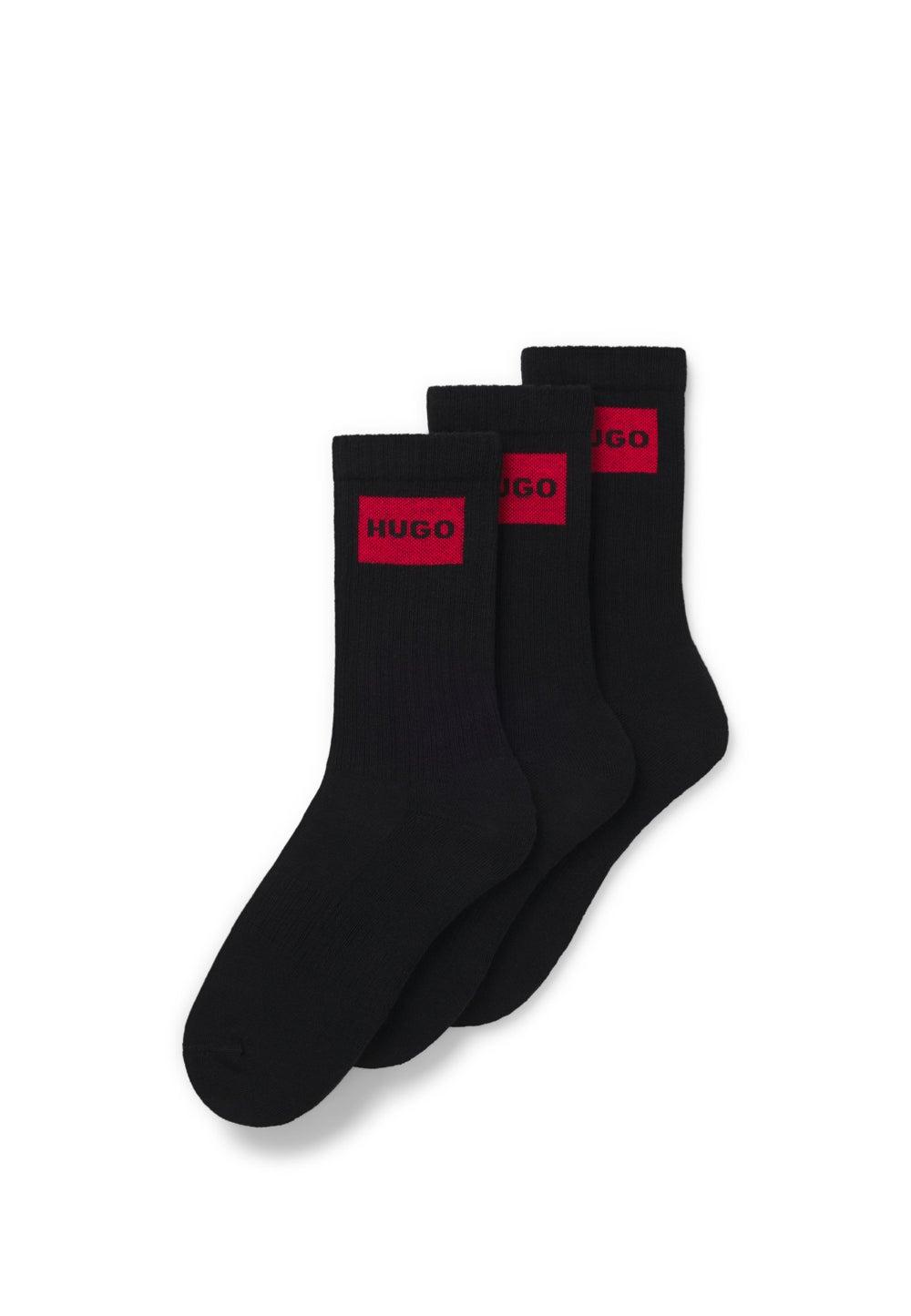 HUGO Men’s Quarter Socks 3-Pack Red Logo - Image 1