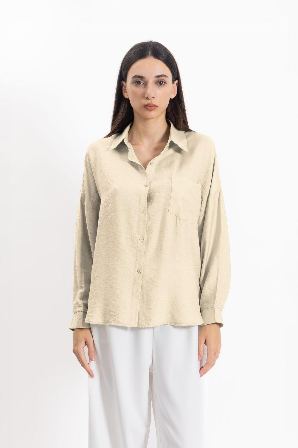 Beige Linen Blend Comfort Shirt for Women - Image 1