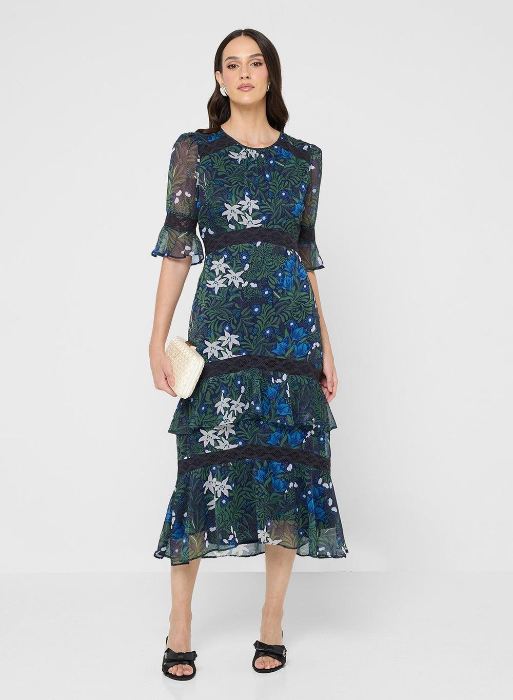 Jemima Lace Detail Floral Maxi Dress Hi/7389 - Image 1