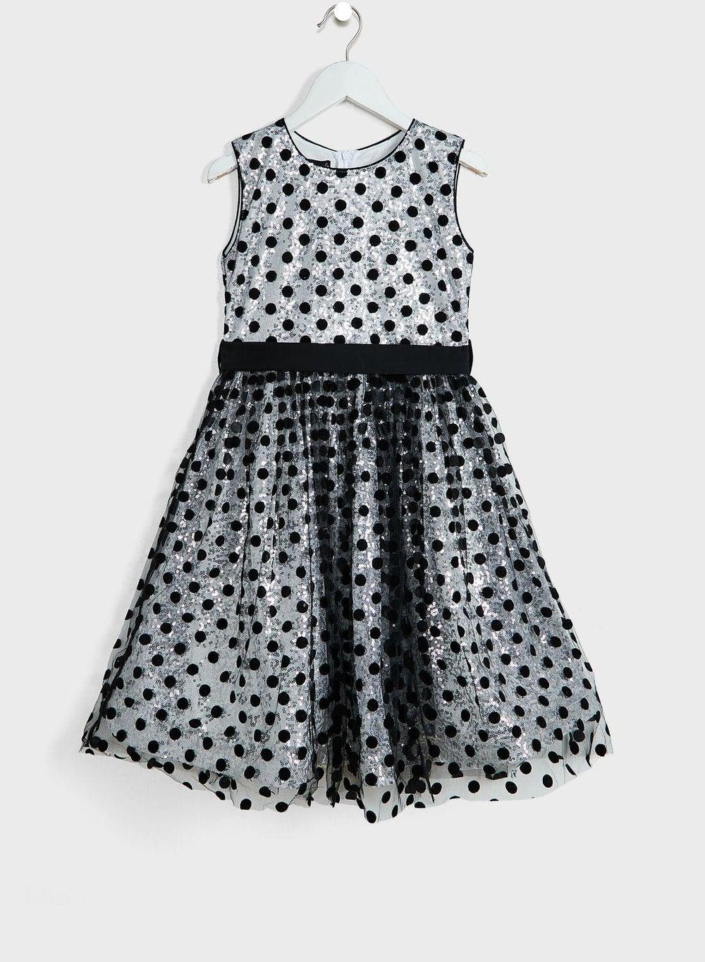 Girls Polka Dot Fit & Flare Midi Dress - Image 1