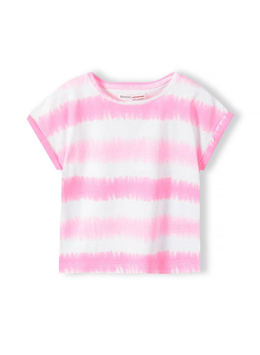 Girls Pink Tie-Dye Rolled Sleeve Cotton T-Shirt - Image 1