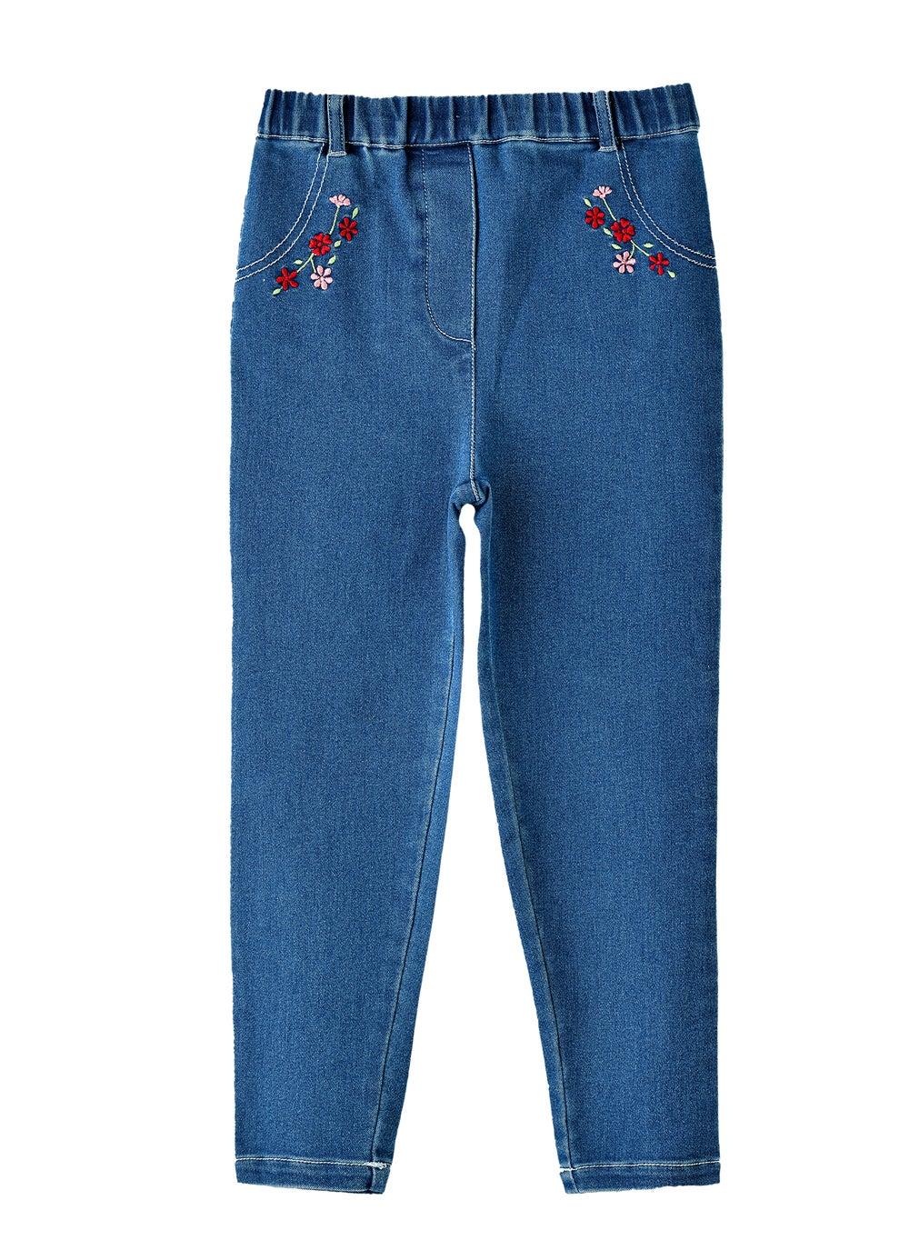 Girls Floral Embroidered Denim Leggings Dkmtdg5242 - Image 1