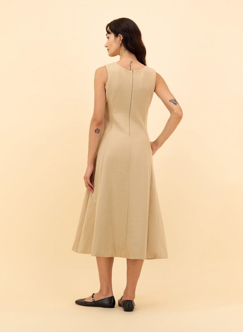 Beige Fleece Midi Dress Fit & Flare Elegance - Image 1