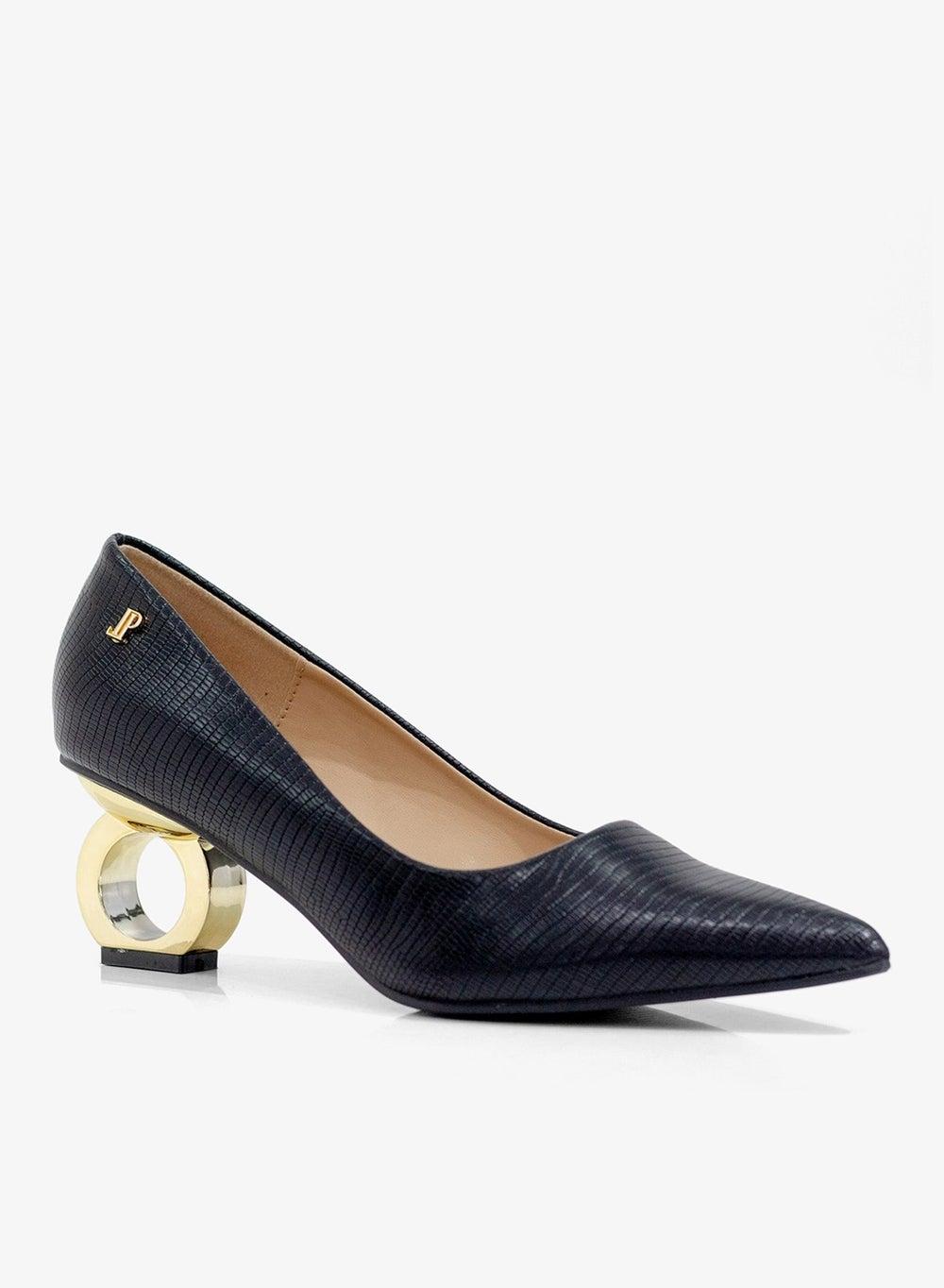 Orchid Pointy Court Pumps 6cm Circle Heel Lizard Black - Image 1