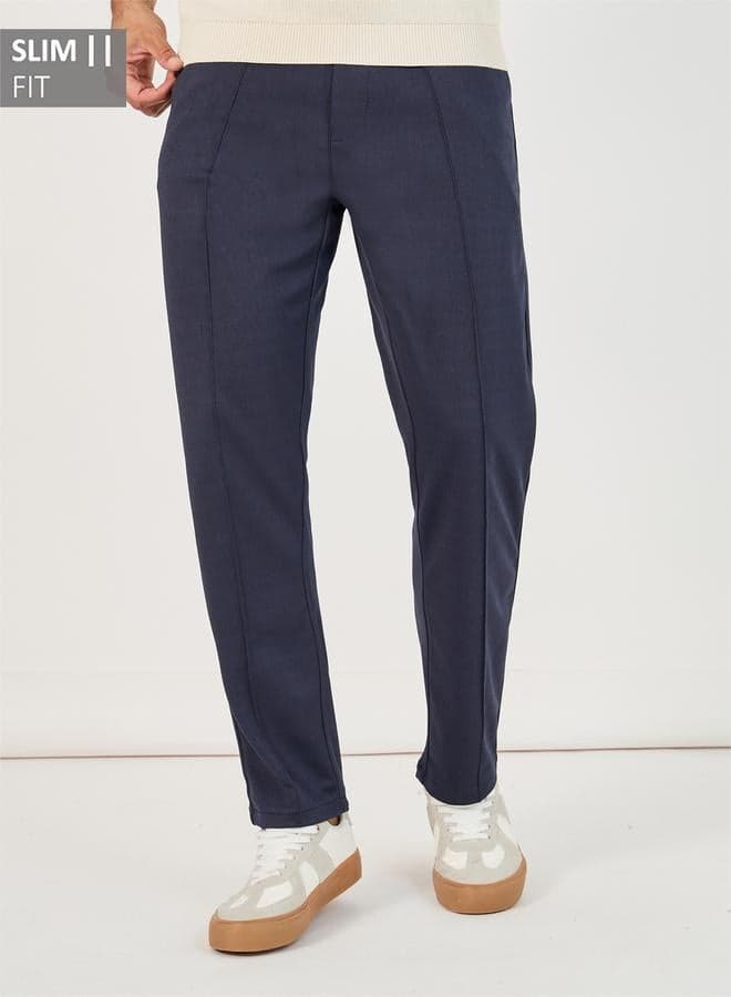 Styli Slim Fit Pintuck Knit Pants 7010221122 Navy - Image 1