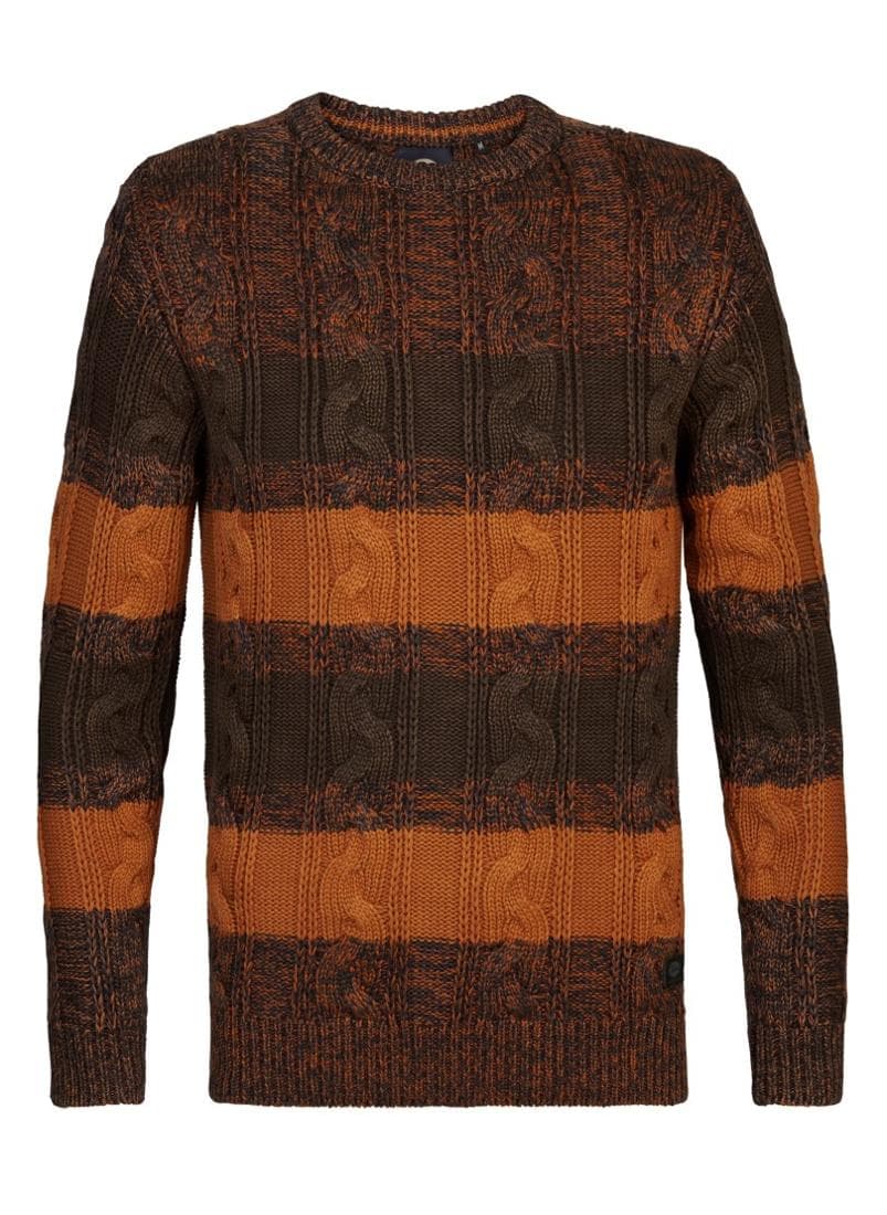Dark Caramel Cotton Knit Crewneck Sweater - Image 1