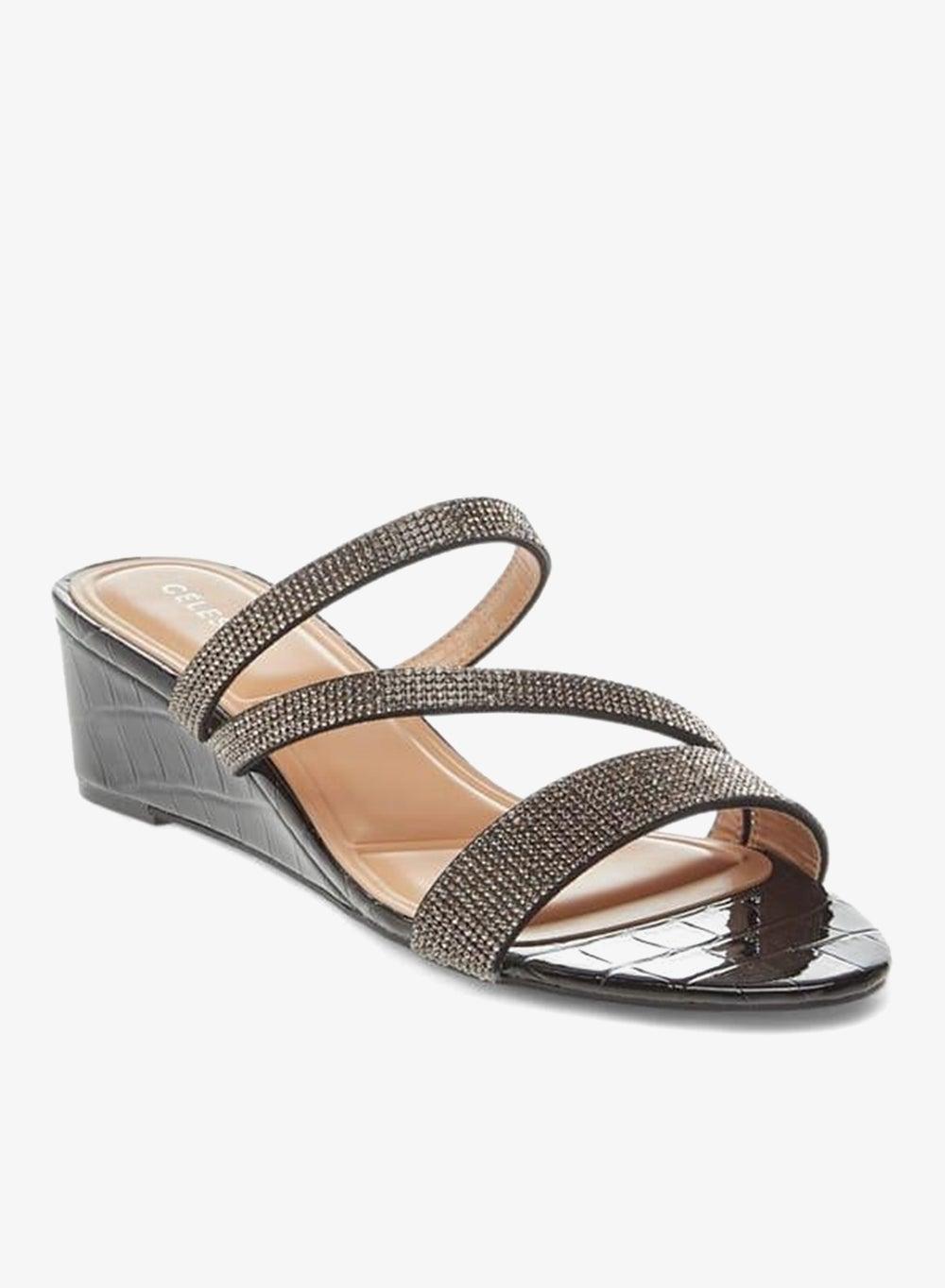 Studded Slip-On Wedge Sandals L13819 Black - Image 1