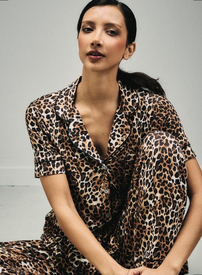 Luxury Brown Animal Print Modal Pyjama Set - Image 1