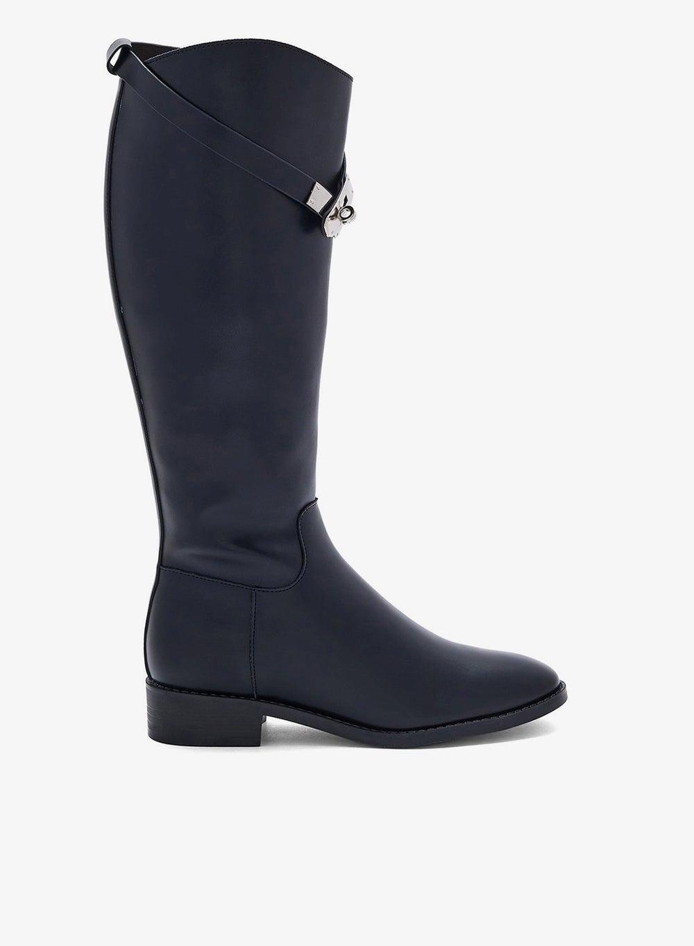 Black Buckle Detail Knee-Length Boots Bt24712 - Image 1