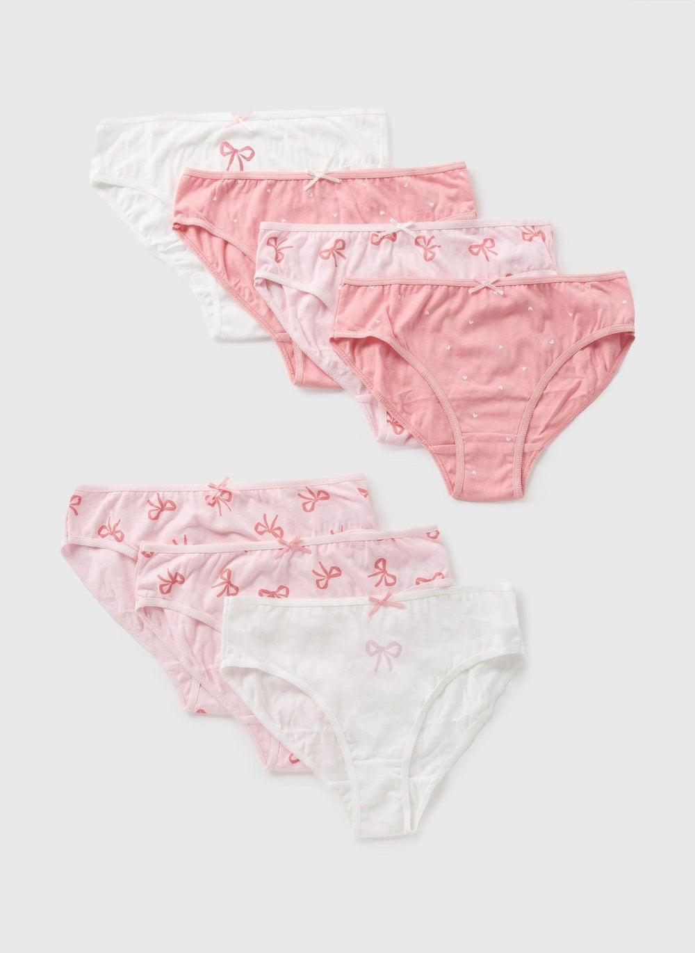 7 Pack Coral Bow Girls Cotton Knickers Set - Image 1
