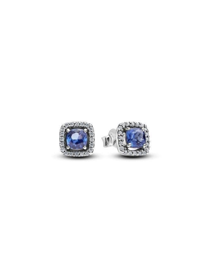 Blue Halo Square Stud Earrings - Image 1