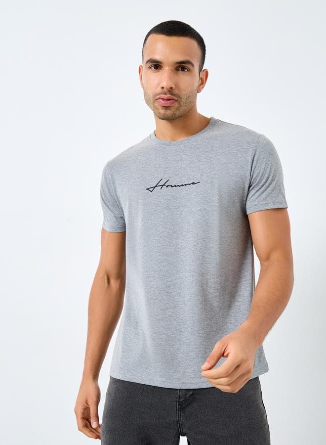 Men’s Grey Homme Print Crew Neck T-Shirt - Image 1