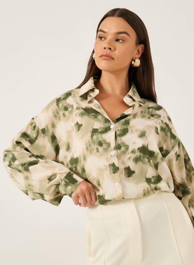 Green Printed Spread Collar Shirt 7016393613 - Image 1