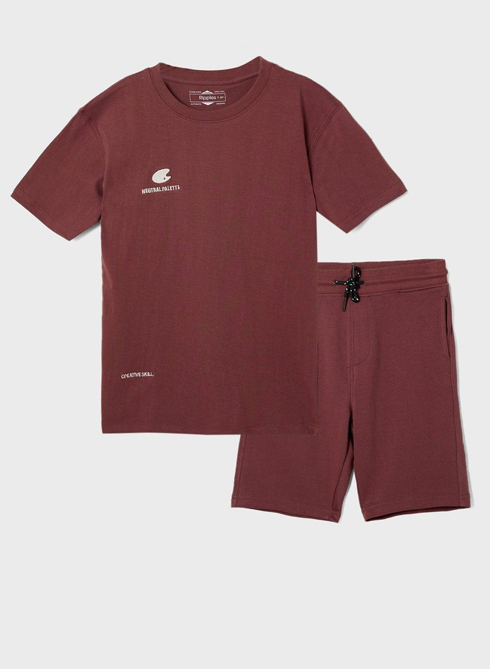 Boys Wine Brown Cotton 2Pcs Casual Set - Image 1