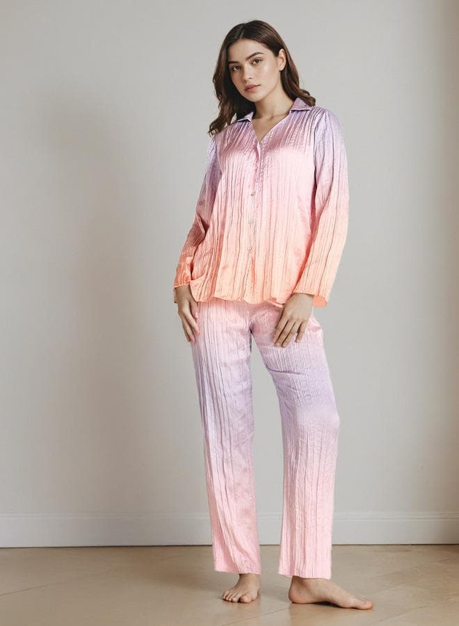 Pink Button-Down Pyjama Set Shirt & Trousers - Image 1