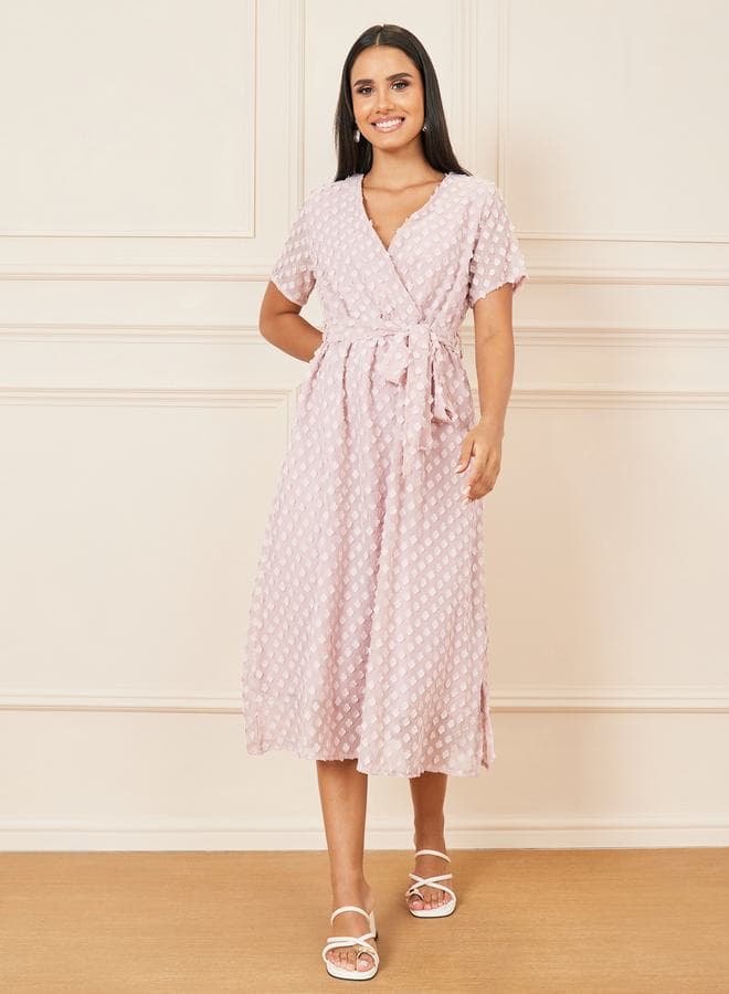 Dusty Pink Textured Wrap Midi Dress 7007194328 - Image 1